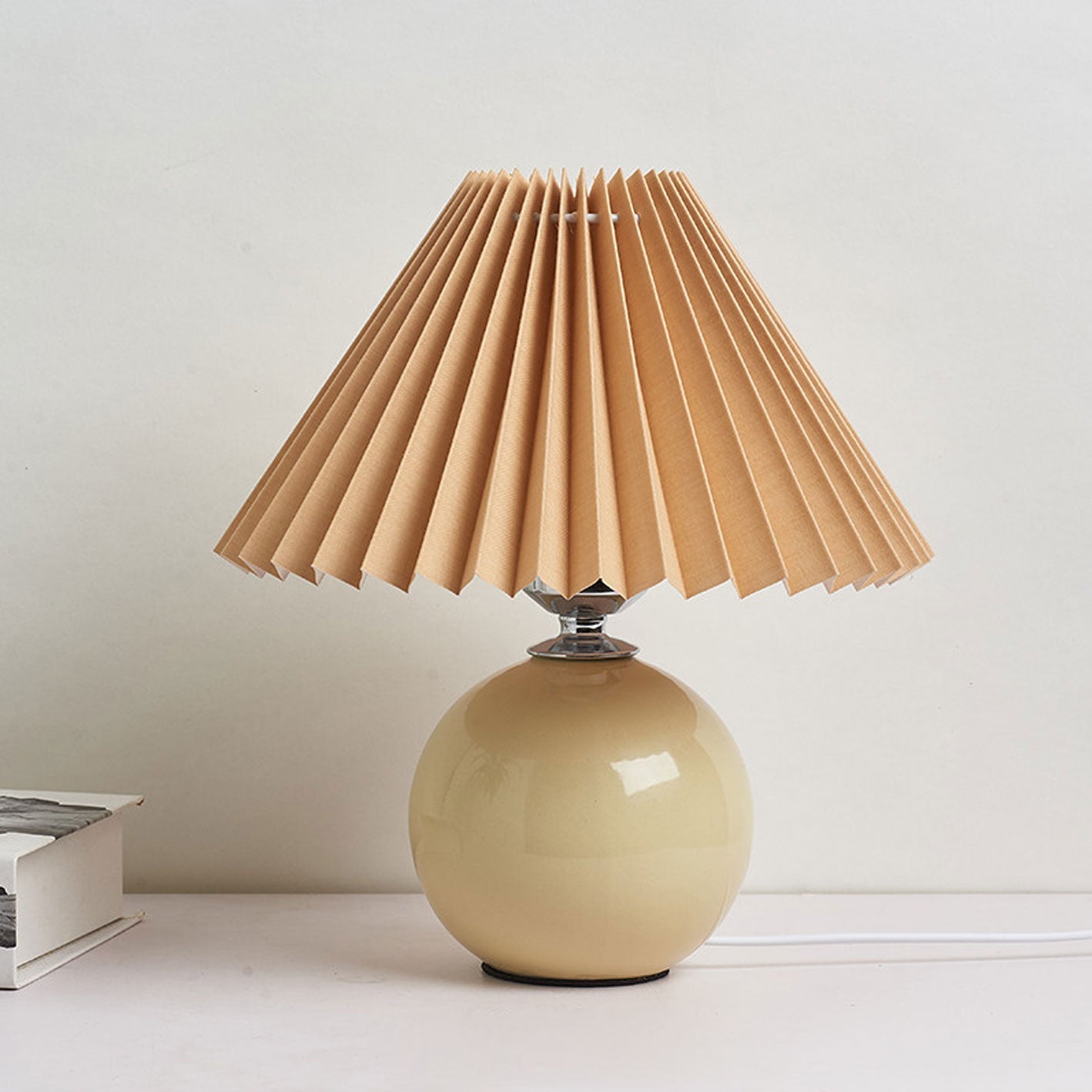 Minimalist Ceramic Table Lamp with Pleated Shade – Stylish Bedroom and Bedside Table Lamp in Multiple Colors 15