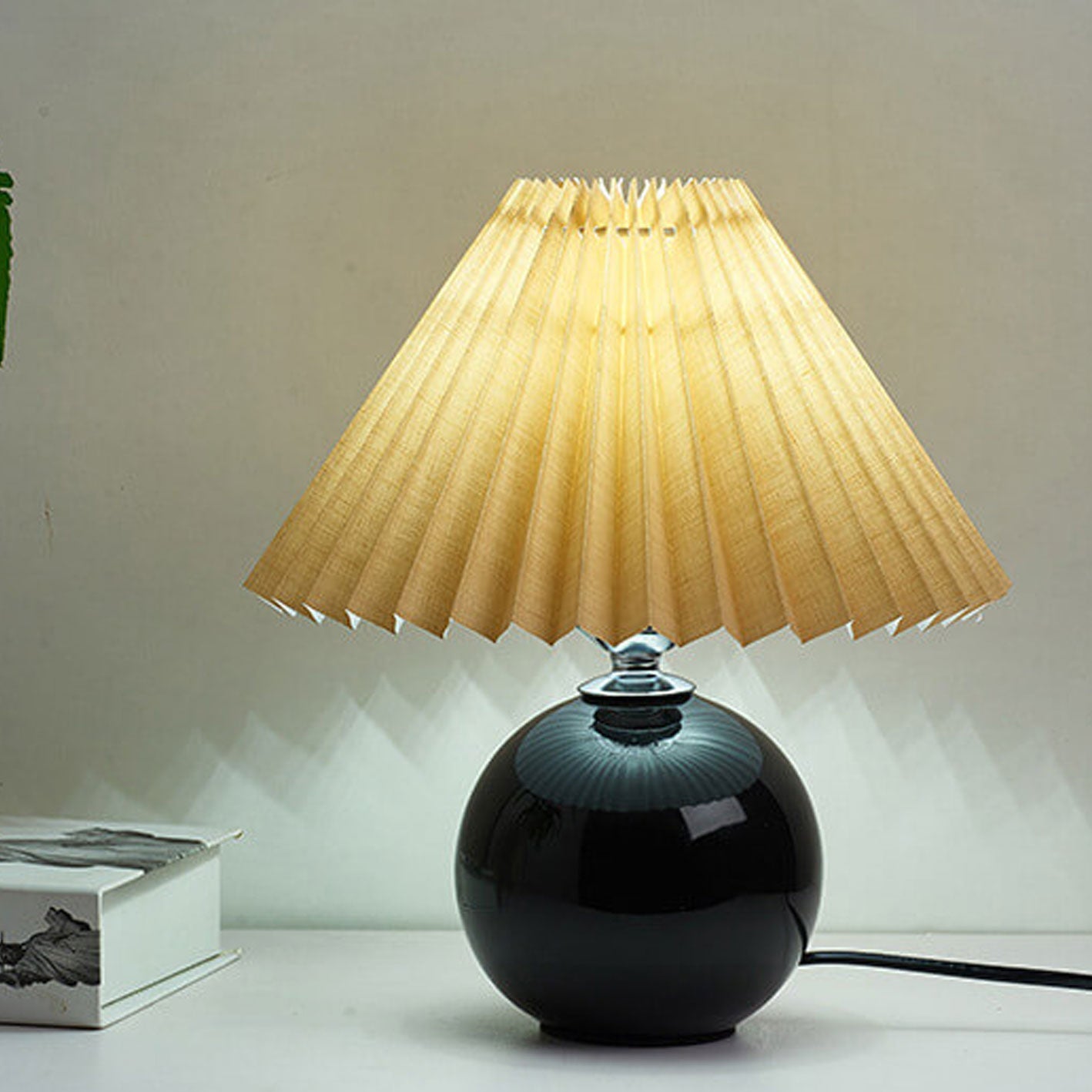 Minimalist Ceramic Table Lamp with Pleated Shade – Stylish Bedroom and Bedside Table Lamp in Multiple Colors 16