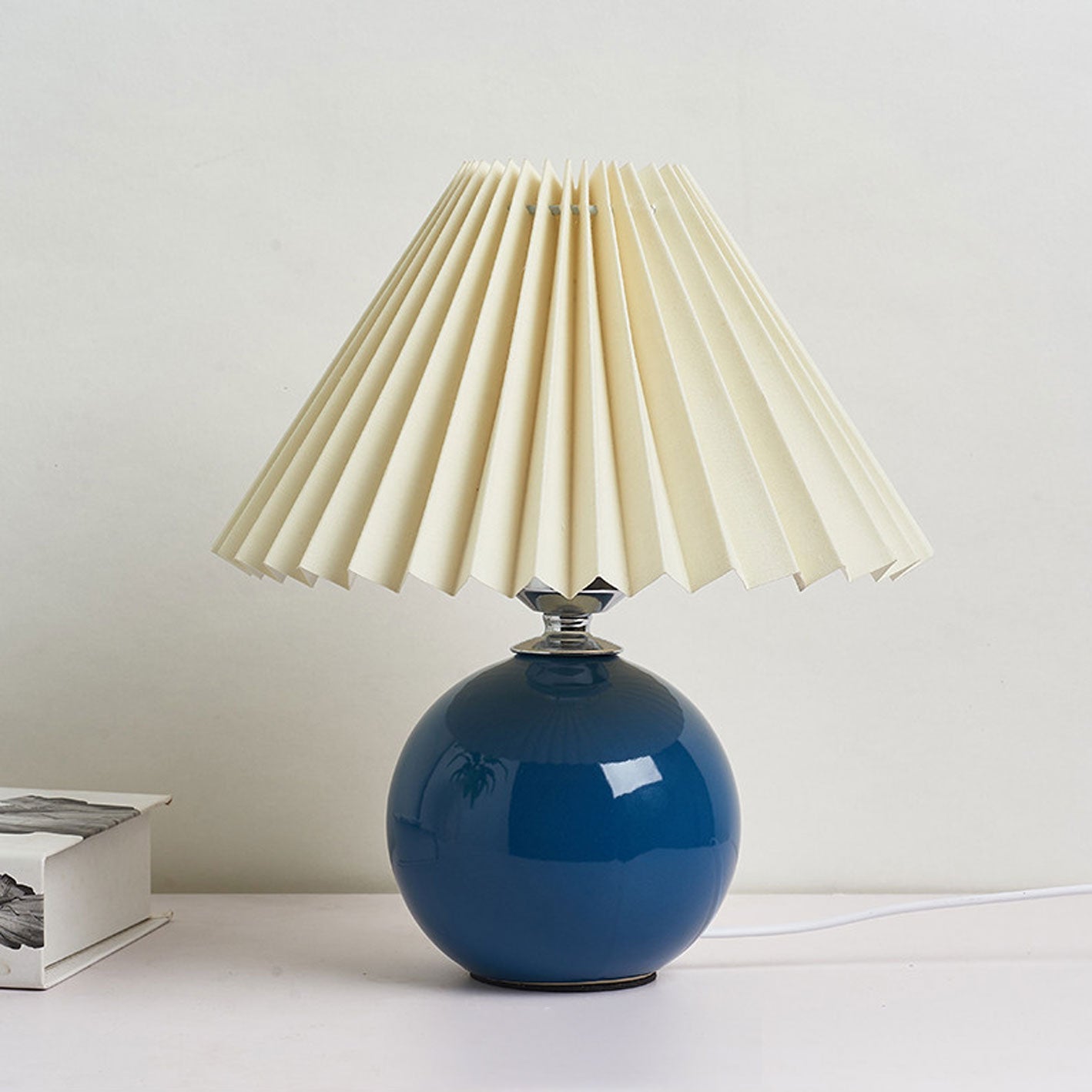 Minimalist Ceramic Table Lamp with Pleated Shade – Stylish Bedroom and Bedside Table Lamp in Multiple Colors 19