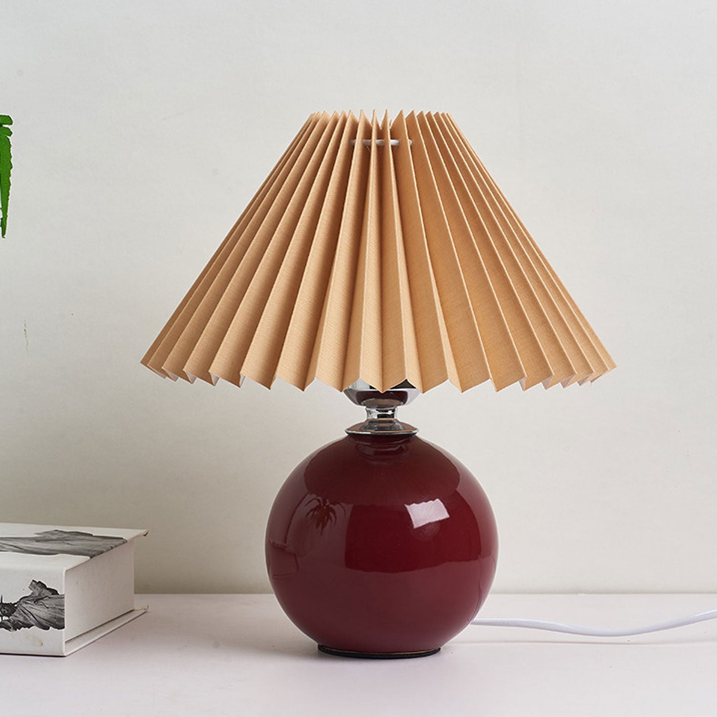 Minimalist Ceramic Table Lamp with Pleated Shade – Stylish Bedroom and Bedside Table Lamp in Multiple Colors 20