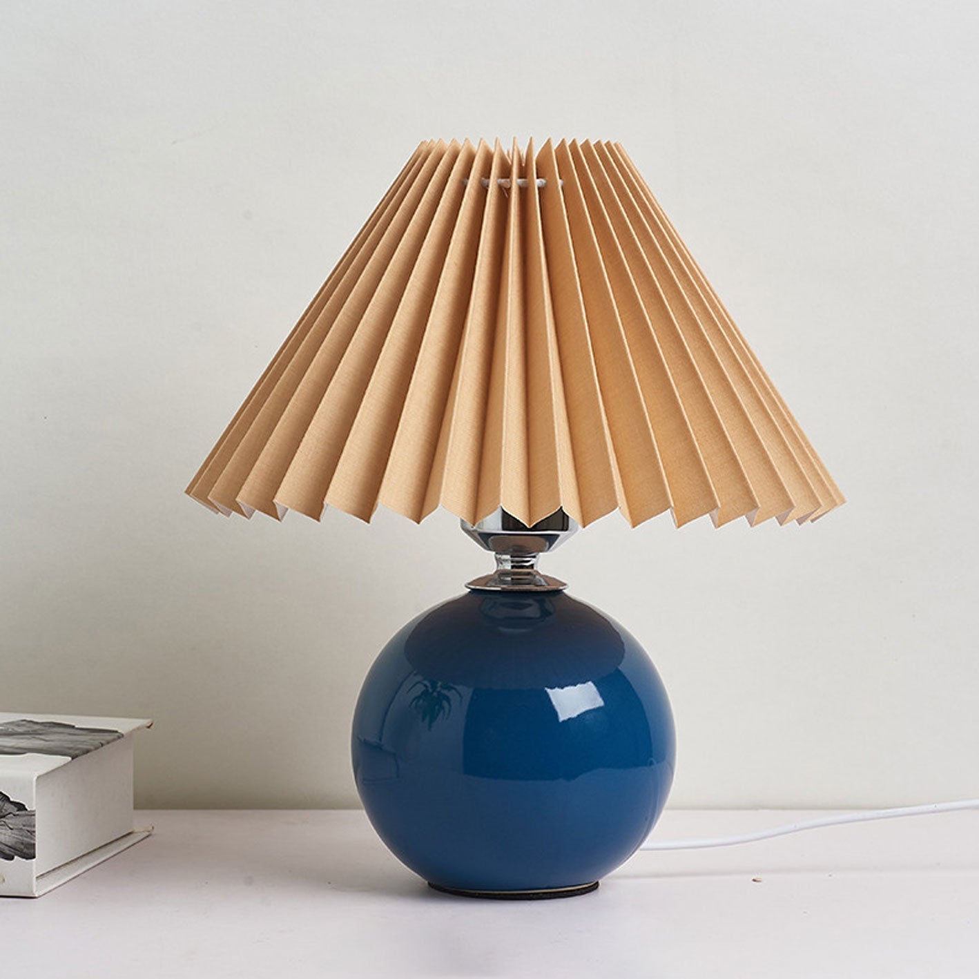 Minimalist Ceramic Table Lamp with Pleated Shade – Stylish Bedroom and Bedside Table Lamp in Multiple Colors 21