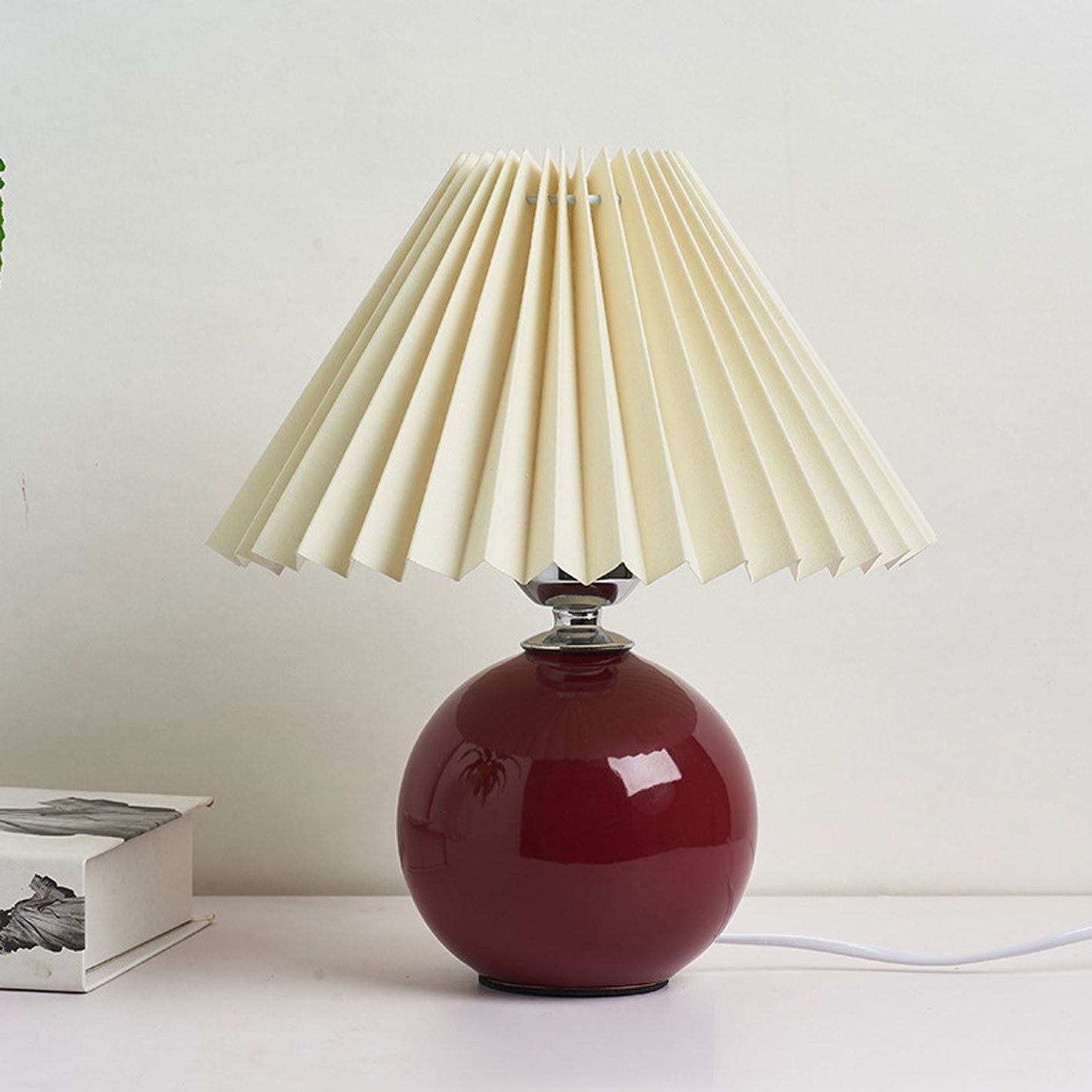 Minimalist Ceramic Table Lamp with Pleated Shade – Stylish Bedroom and Bedside Table Lamp in Multiple Colors 23