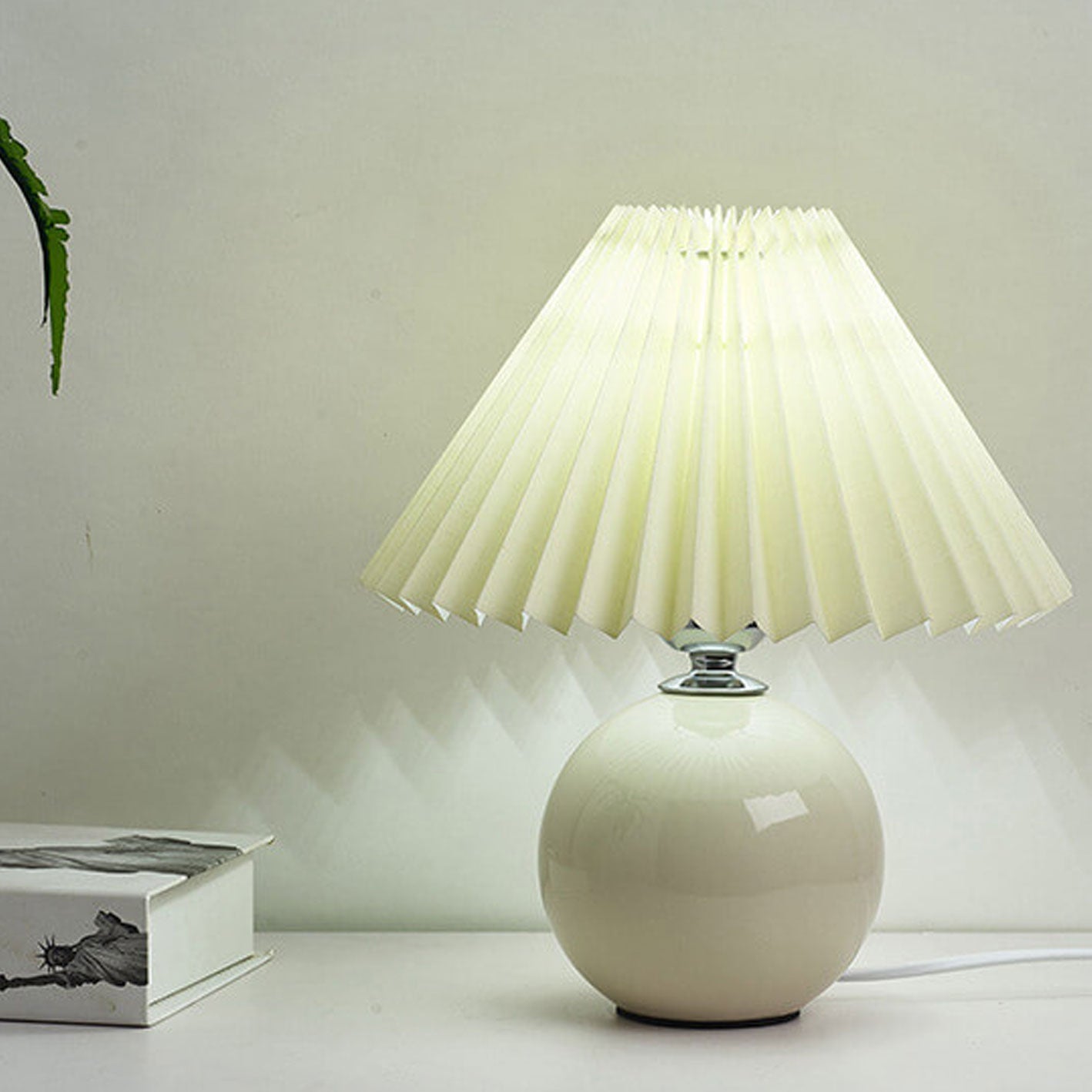 Minimalist Ceramic Table Lamp with Pleated Shade – Stylish Bedroom and Bedside Table Lamp in Multiple Colors 3