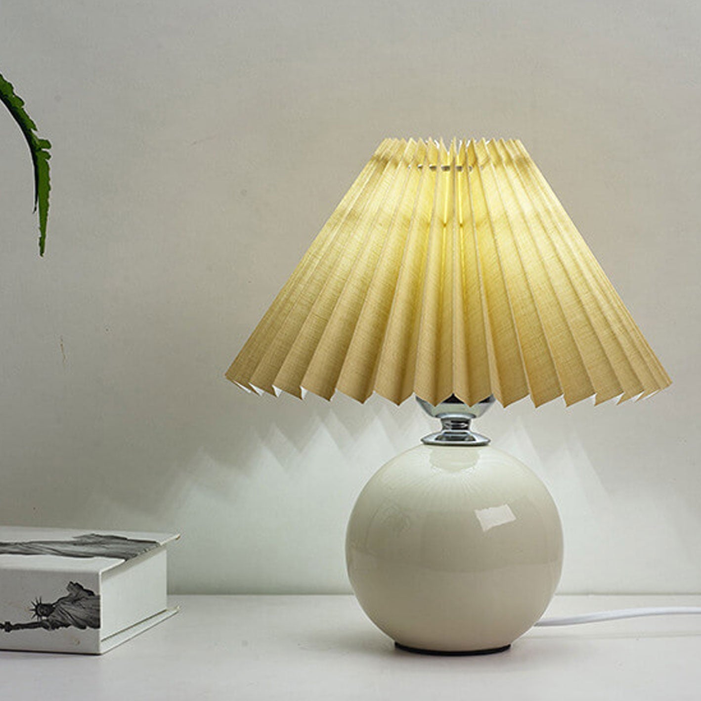 Minimalist Ceramic Table Lamp with Pleated Shade – Stylish Bedroom and Bedside Table Lamp in Multiple Colors 4