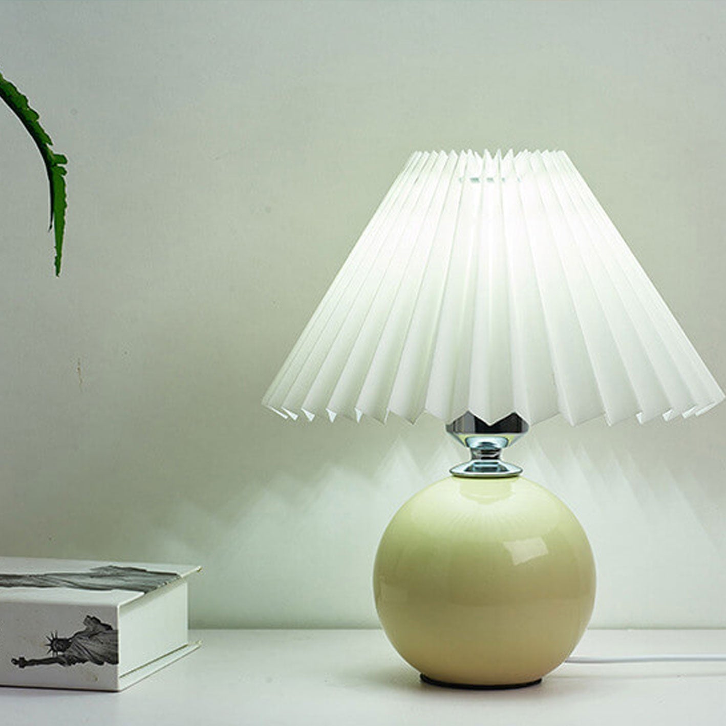Minimalist Ceramic Table Lamp with Pleated Shade – Stylish Bedroom and Bedside Table Lamp in Multiple Colors 5