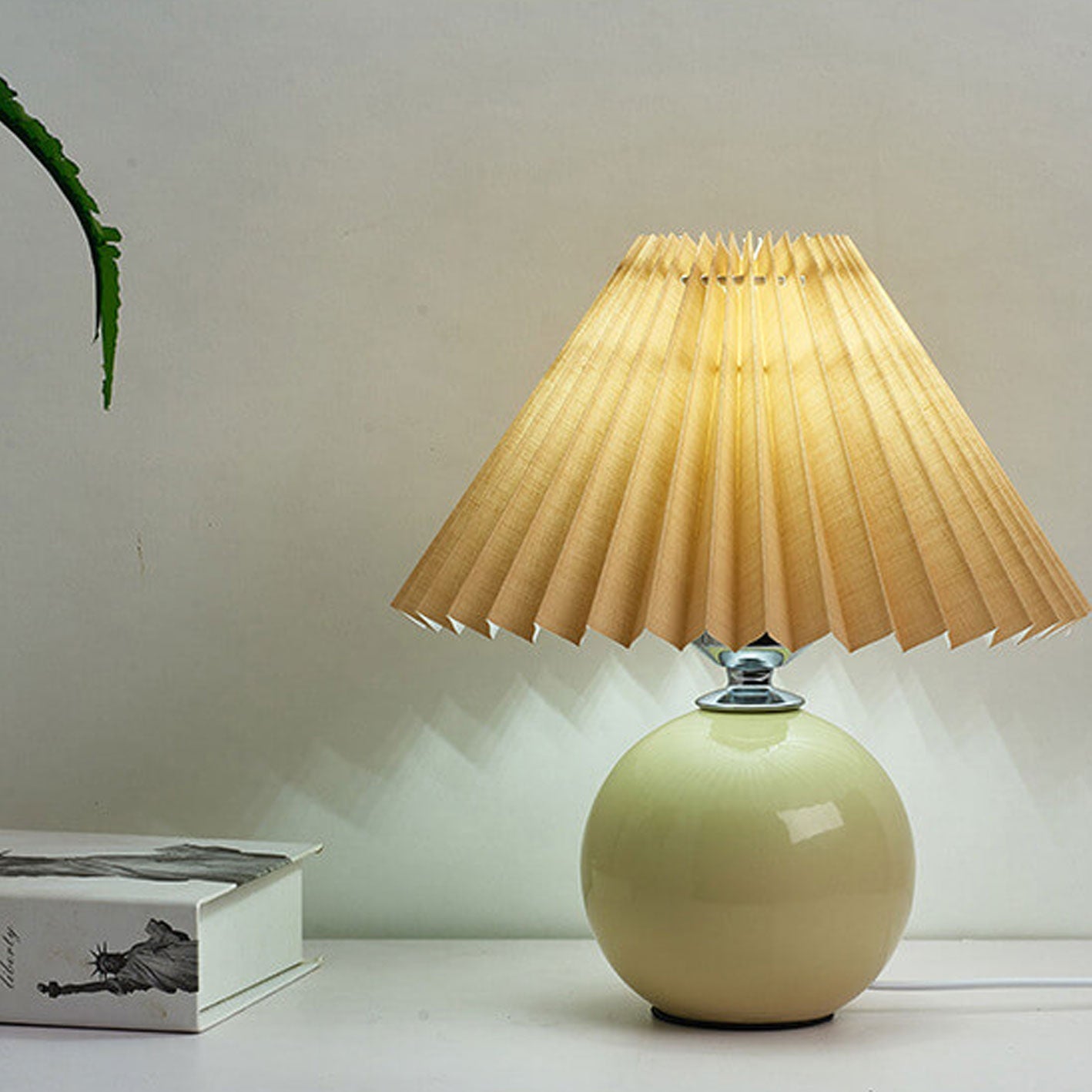 Minimalist Ceramic Table Lamp with Pleated Shade – Stylish Bedroom and Bedside Table Lamp in Multiple Colors 6