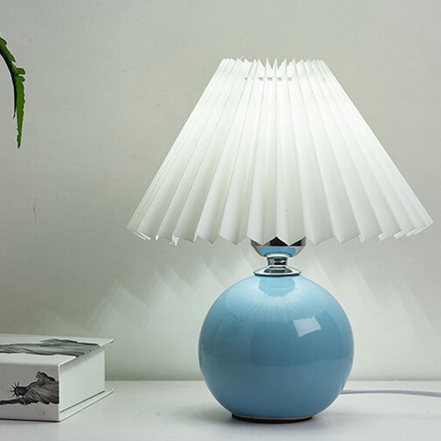 Minimalist Ceramic Table Lamp with Pleated Shade – Stylish Bedroom and Bedside Table Lamp in Multiple Colors 7