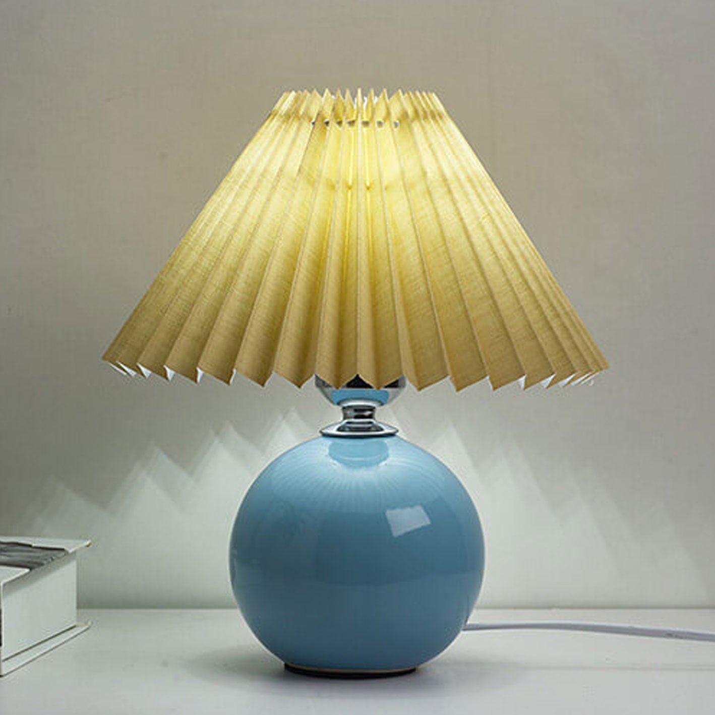 Minimalist Ceramic Table Lamp with Pleated Shade – Stylish Bedroom and Bedside Table Lamp in Multiple Colors 8