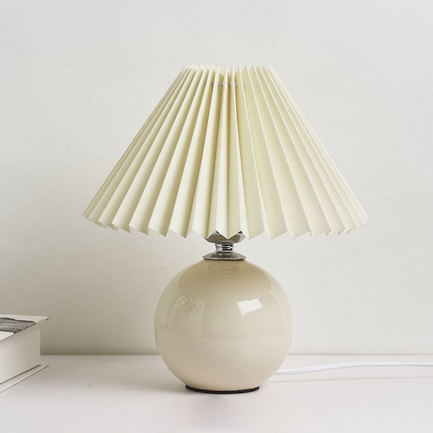 Minimalist Ceramic Table Lamp with Pleated Shade – Stylish Bedroom and Bedside Table Lamp in Multiple Colors 9