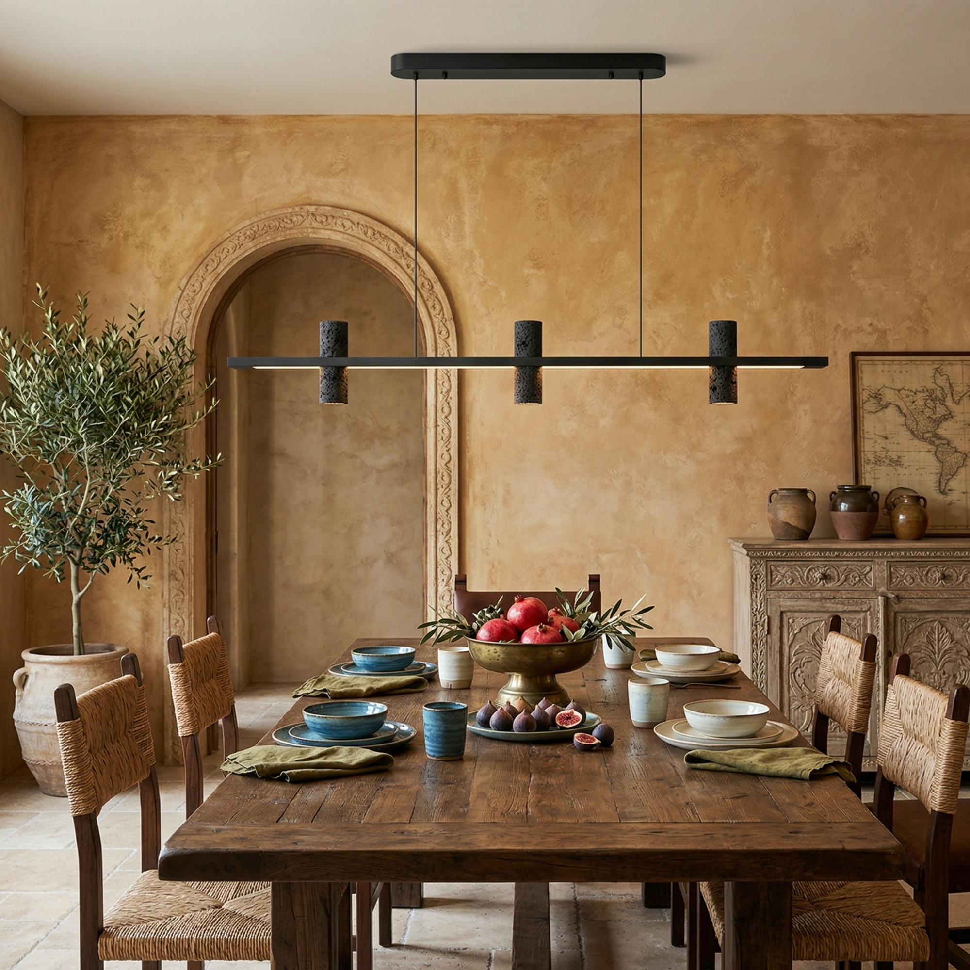 Minimalist Chandelier Black Travertine Copper Design