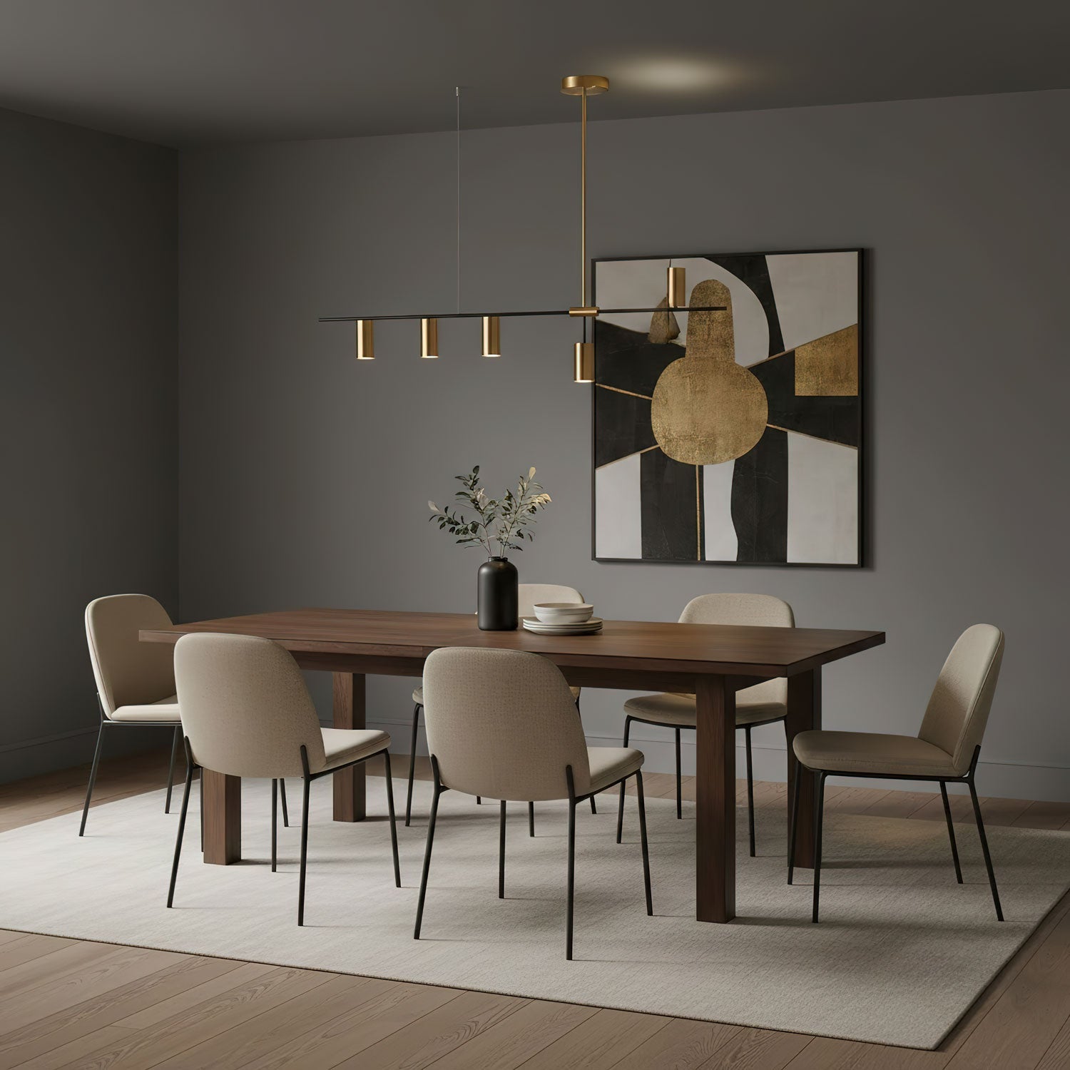 Minimalist Chandelier Metal Adjustable Height Black Gold 6