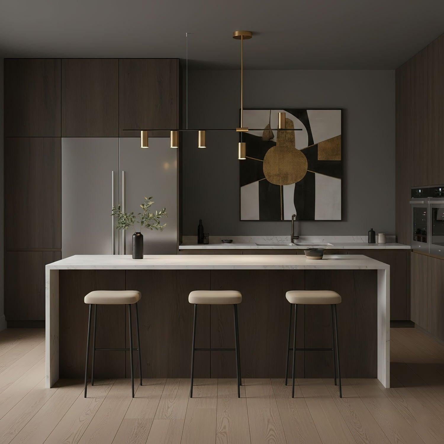 Minimalist Chandelier Metal Adjustable Height Black Gold 7