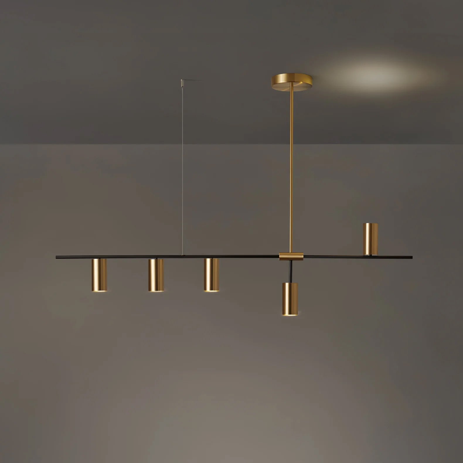 Minimalist Chandelier Metal Adjustable Height Black Gold 9