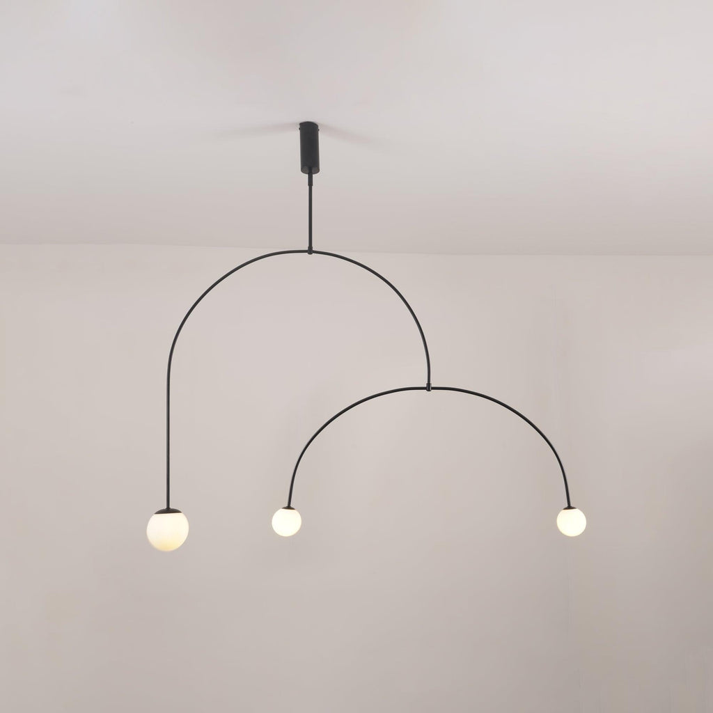 Minimalist Chandelier Patinated Brass Opaline Glass Adjustable 11