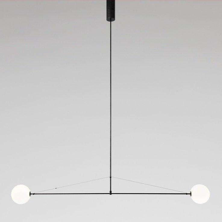 Minimalist Chandelier Patinated Brass Opaline Glass Adjustable 13