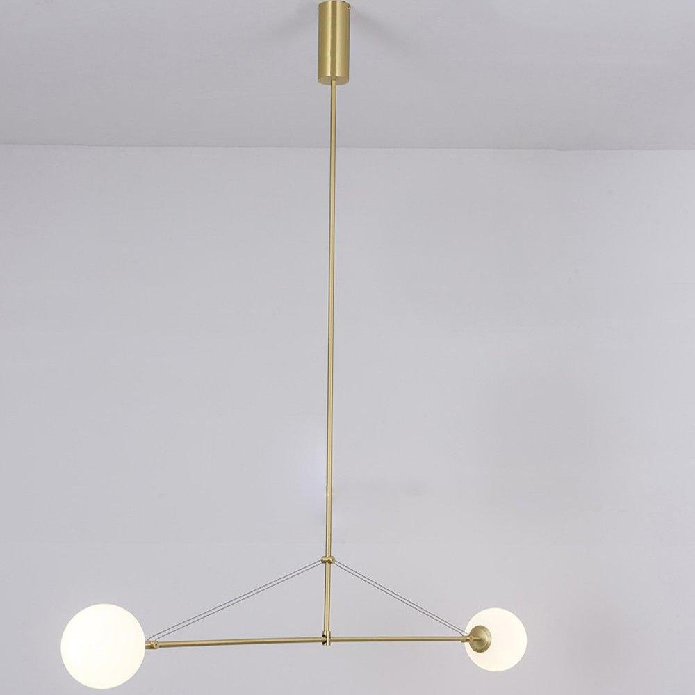Minimalist Chandelier Patinated Brass Opaline Glass Adjustable 14