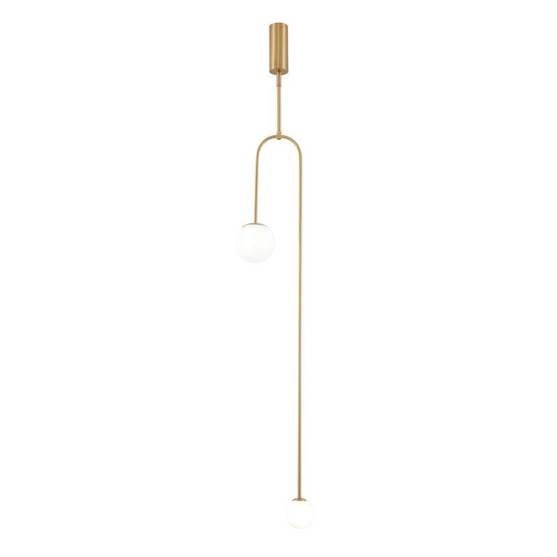 Minimalist Chandelier Patinated Brass Opaline Glass Adjustable 15