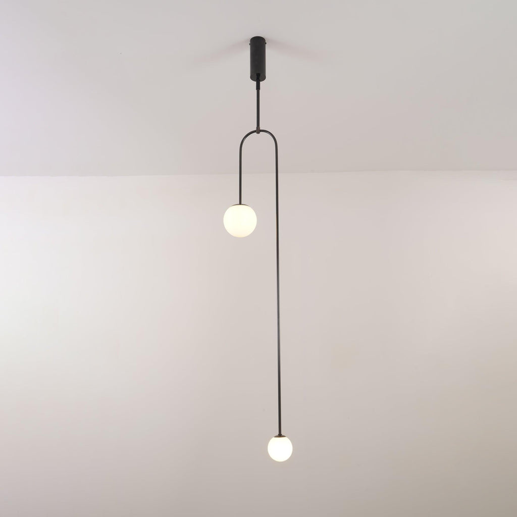 Minimalist Chandelier Patinated Brass Opaline Glass Adjustable 18