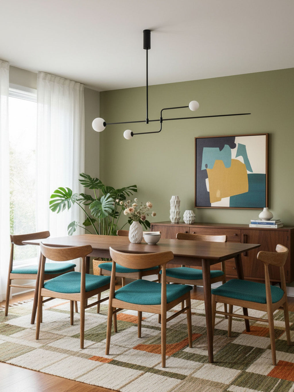 Minimalist Chandelier Patinated Brass Opaline Glass Adjustable 5