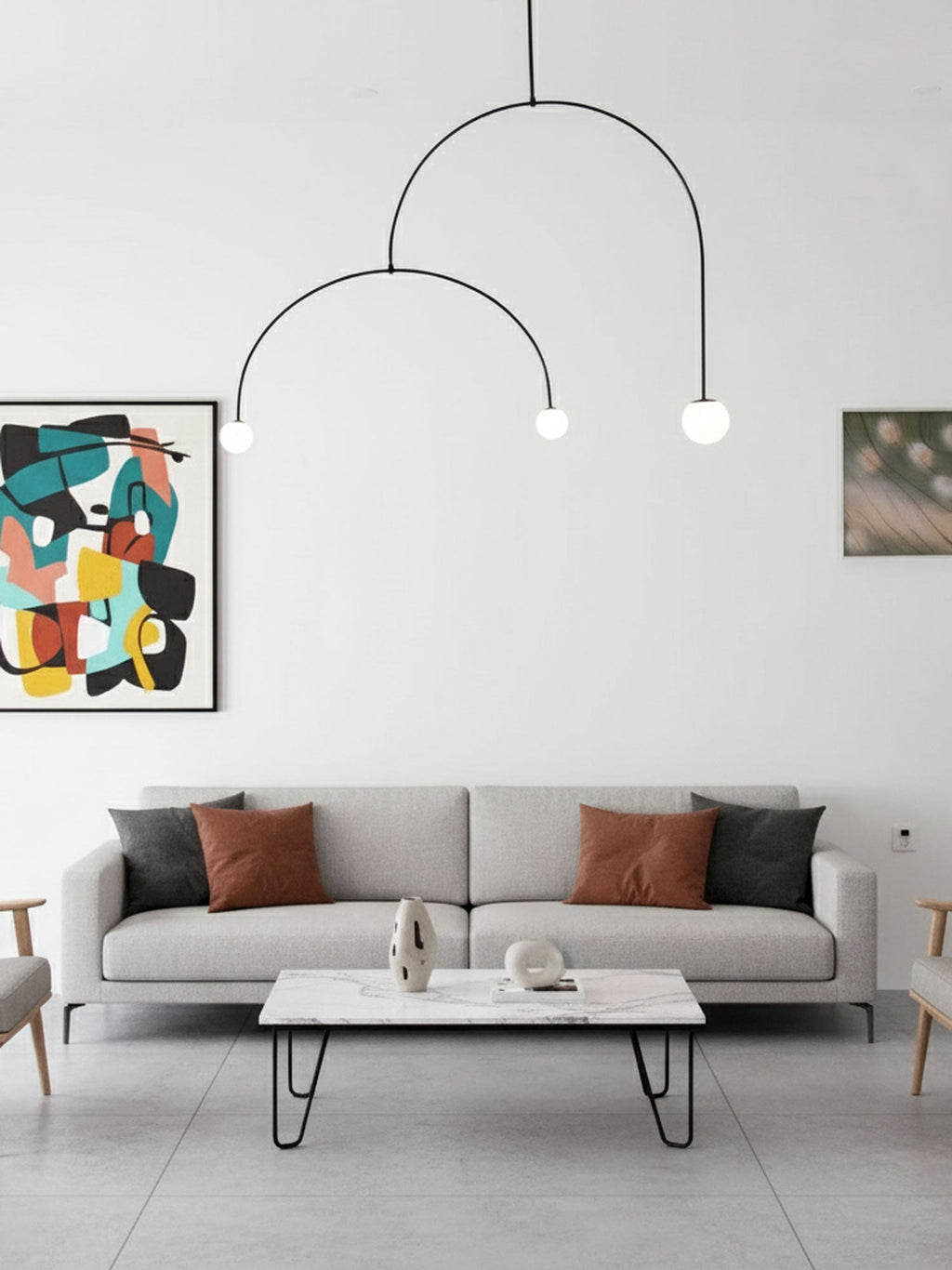Minimalist Chandelier Patinated Brass Opaline Glass Adjustable 6