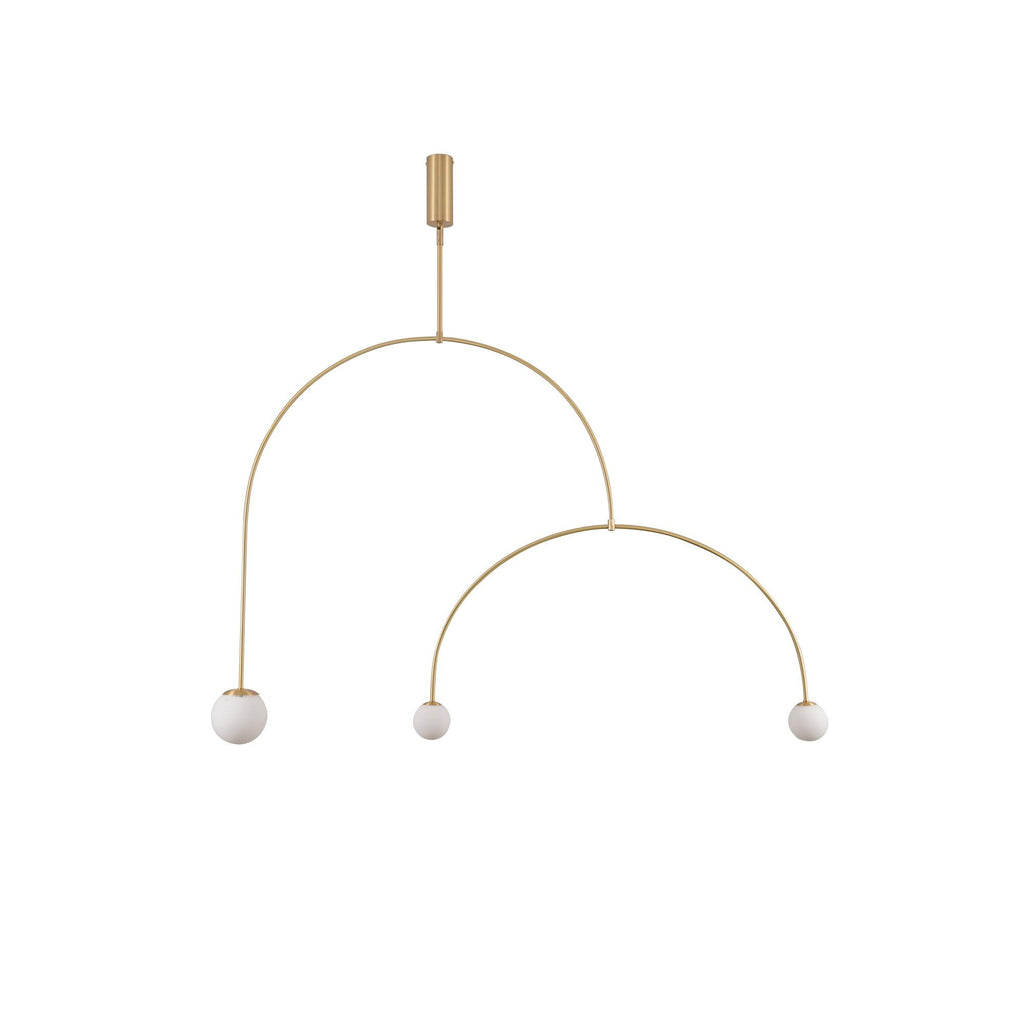 Minimalist Chandelier Patinated Brass Opaline Glass Adjustable 9
