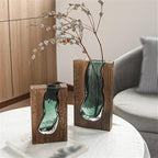 Minimalist Glass Flower Vase Natural Wood Finish 0