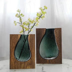Minimalist Glass Flower Vase Natural Wood Finish 4