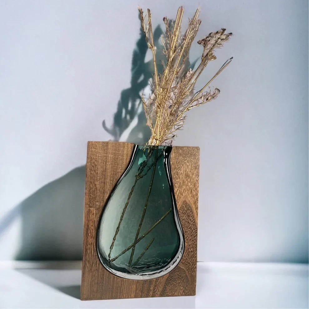 Minimalist Glass Flower Vase Natural Wood Finish 5
