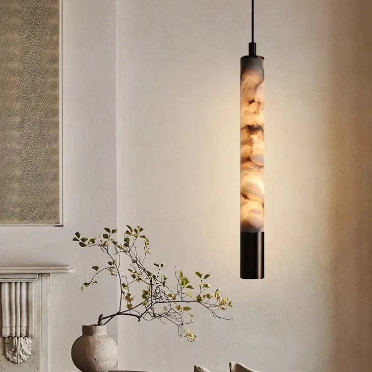 Minimalist Pendant Light Artificial Marble Copper Adjustable Height 3