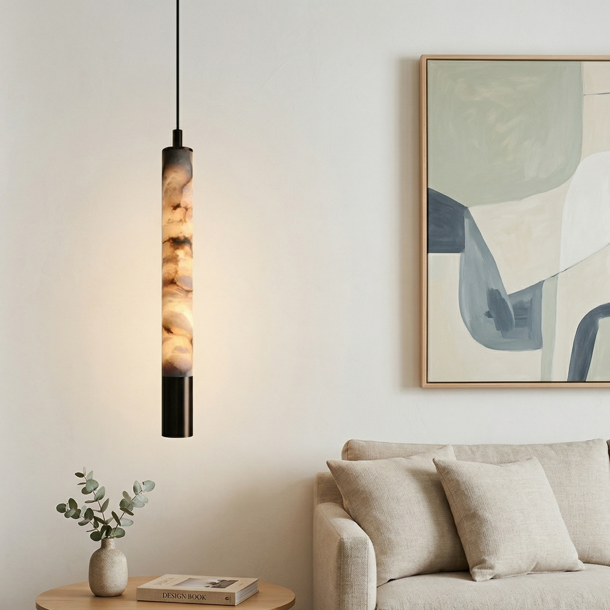 Minimalist Pendant Light Artificial Marble Copper Adjustable Height 99