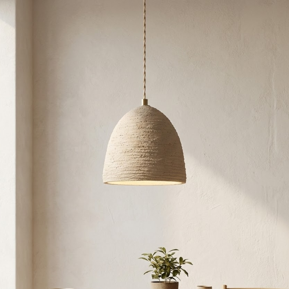 Minimalist Pendant Light Cement Finish Adjustable Height 98