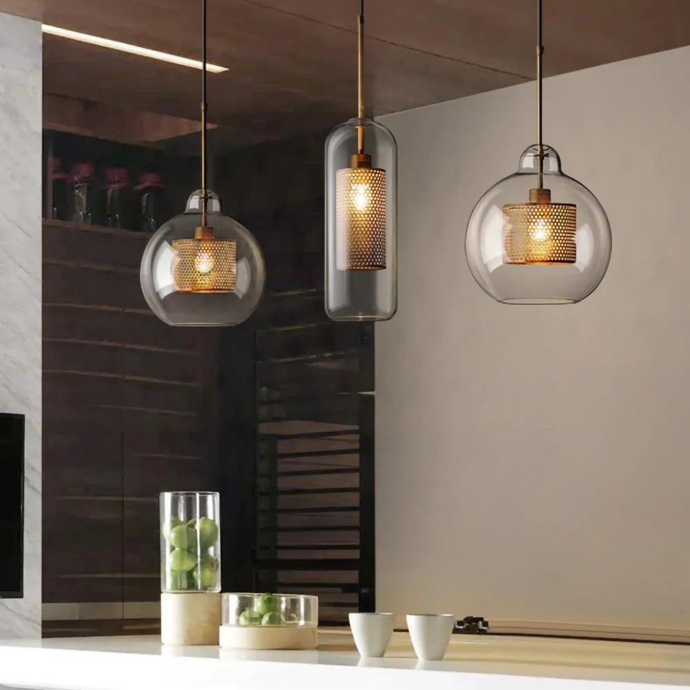 Clear Glass Metal Pendant Light Capsule Shape Adjustable Silver Finish Modern Kitchen Dining Room Home Decor - Stack & Clear 5
