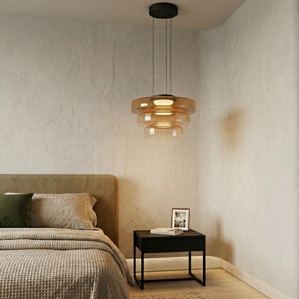 Minimalist Pendant Light Glass Adjustable Height Black 87