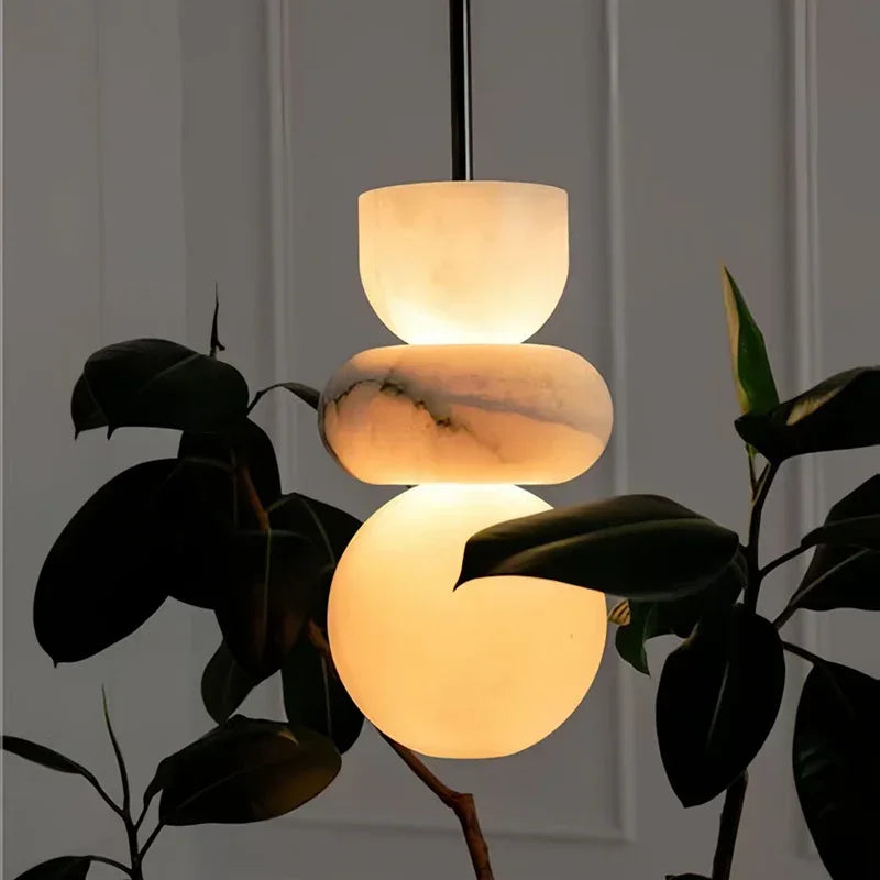 Minimalist Pendant Light Natural Marble Warm LED 1