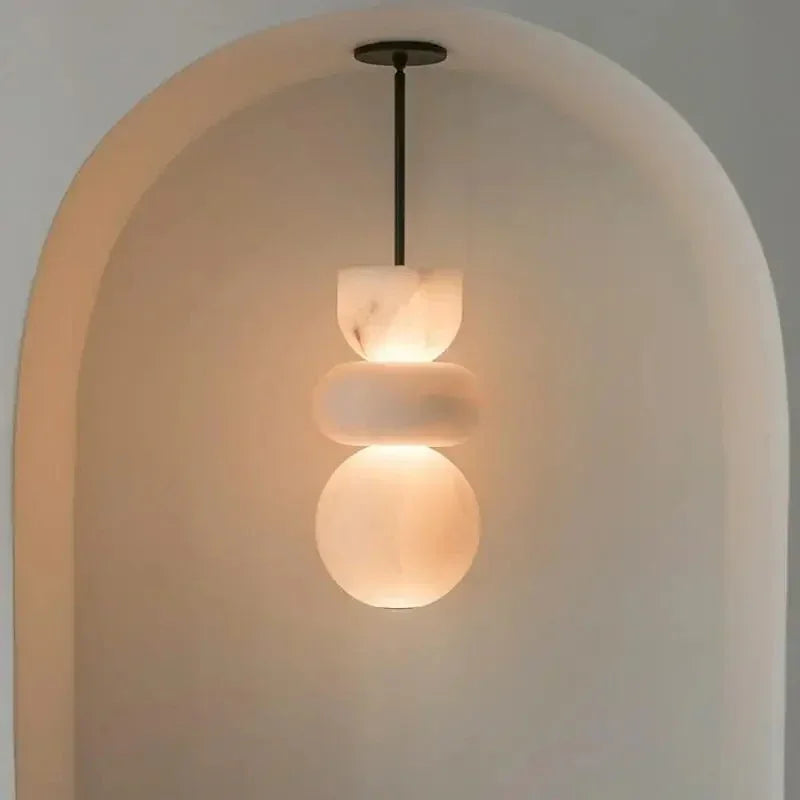 Minimalist Pendant Light Natural Marble Warm LED 7
