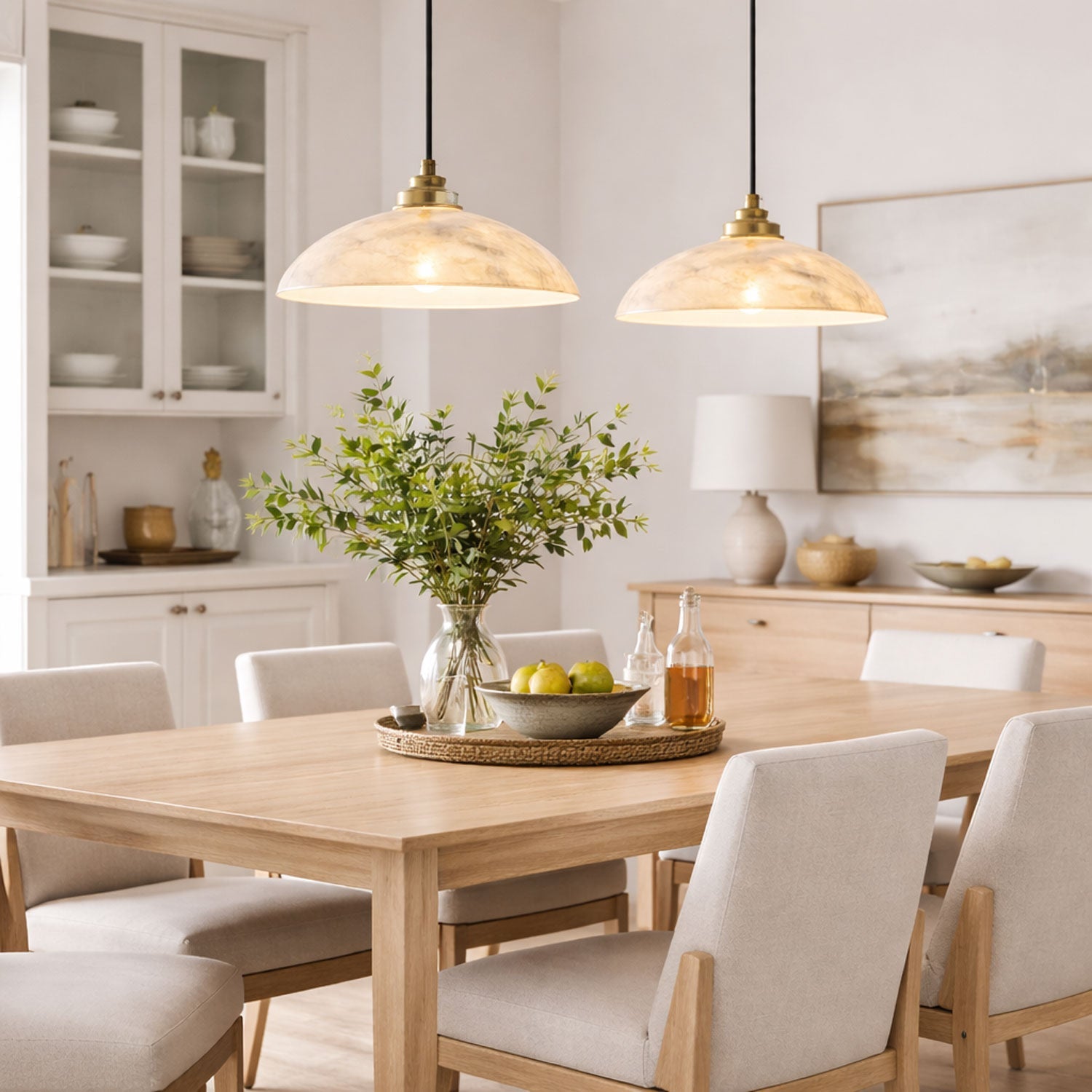 Minimalist Pendant Light White Alabaster Adjustable Height 2