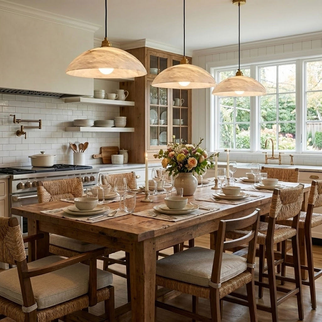 Minimalist Pendant Light White Alabaster Adjustable Height 3