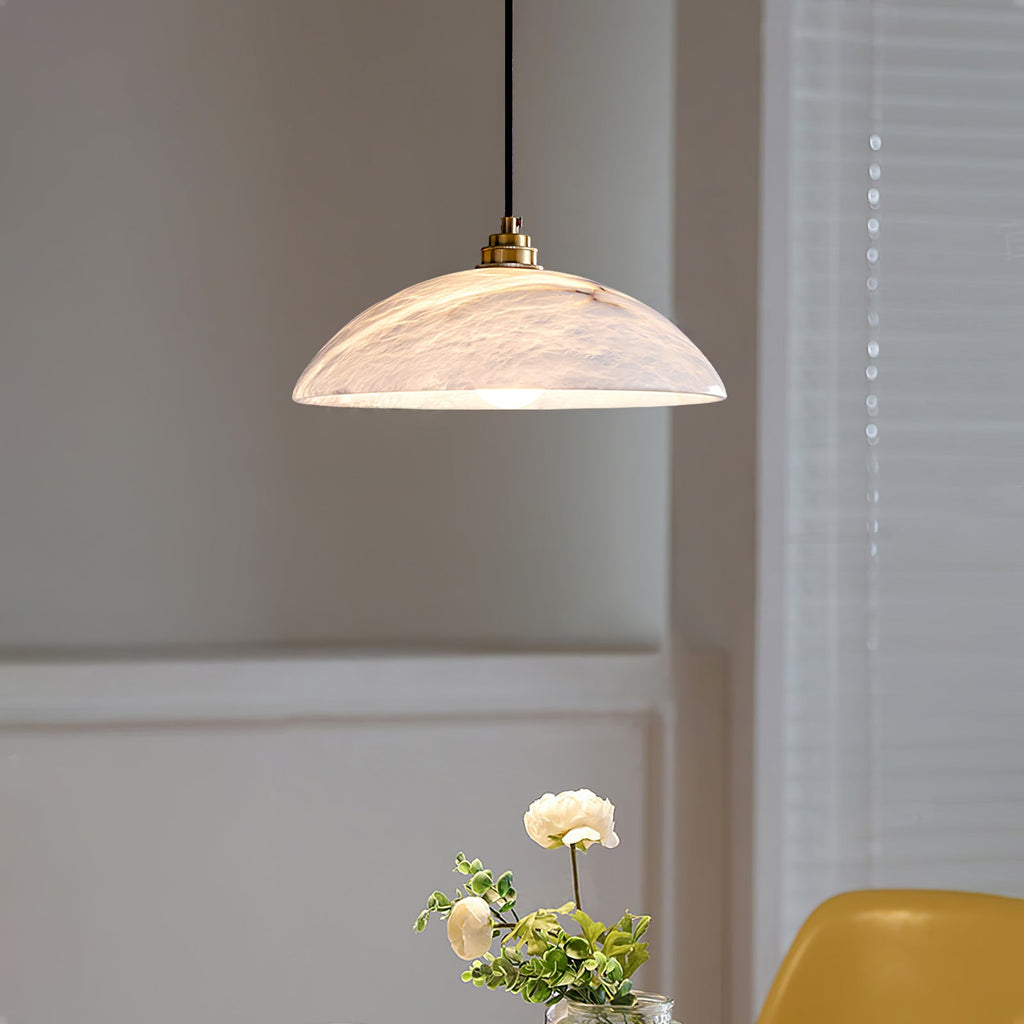Minimalist Pendant Light White Alabaster Adjustable Height 8