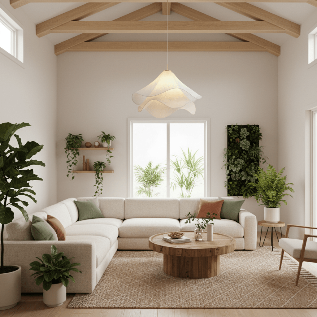 Minimalist Pendant Light White Fabric Adjustable Height 4