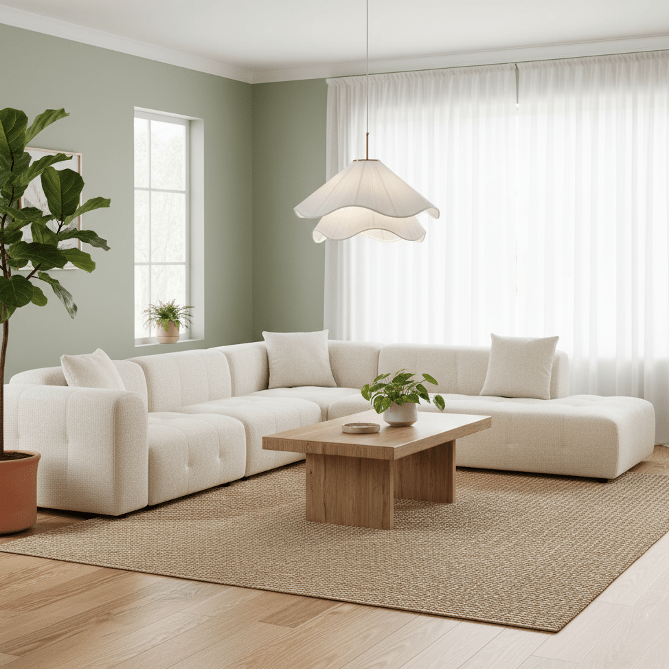 Minimalist Pendant Light White Fabric Adjustable Height 6