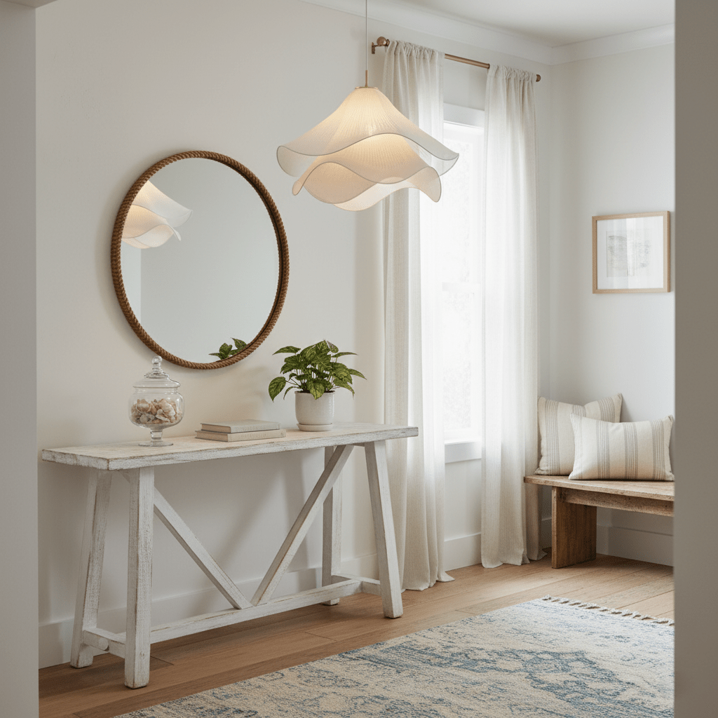 Minimalist Pendant Light White Fabric Adjustable Height 7