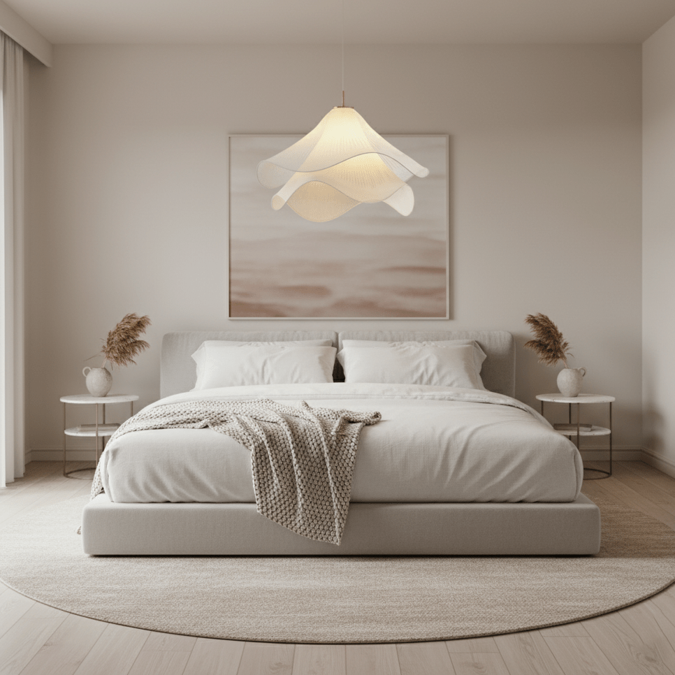 Minimalist Pendant Light White Fabric Adjustable Height 8