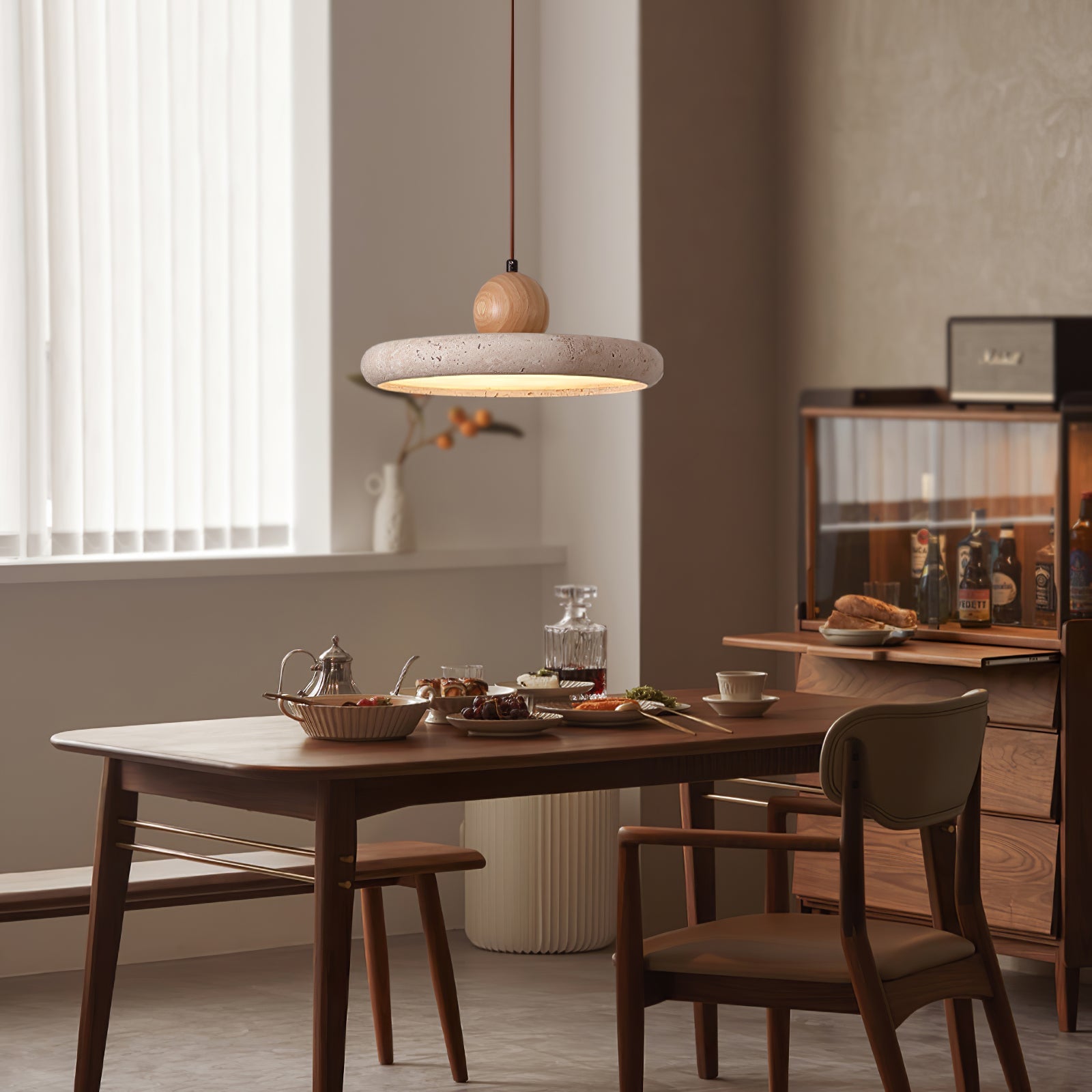 Minimalist Pendant Light Yellow Travertine Adjustable Height 99