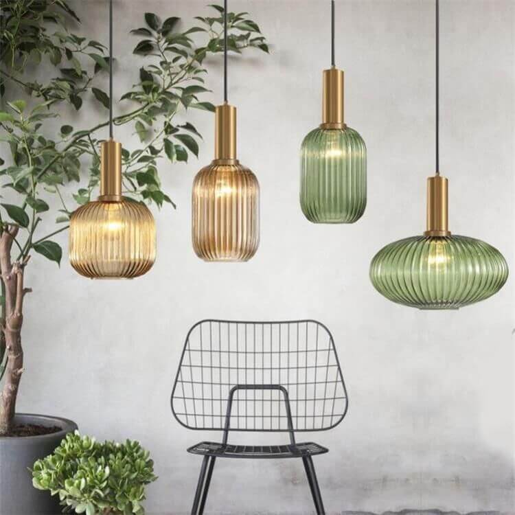 Minimalist Striped Glass Pendant Light – Modern Kitchen Hanging Lights in Amber, Smoke Gray, and Green 1