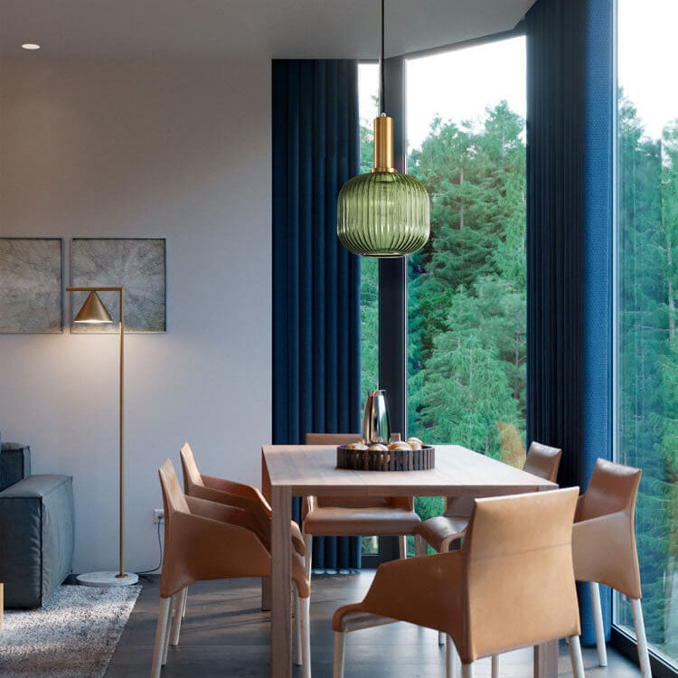 Minimalist Striped Glass Pendant Light – Modern Kitchen Hanging Lights in Amber, Smoke Gray, and Green 2