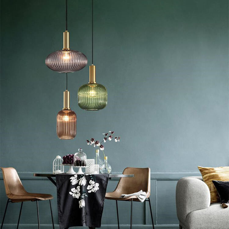Minimalist Striped Glass Pendant Light – Modern Kitchen Hanging Lights in Amber, Smoke Gray, and Green 3