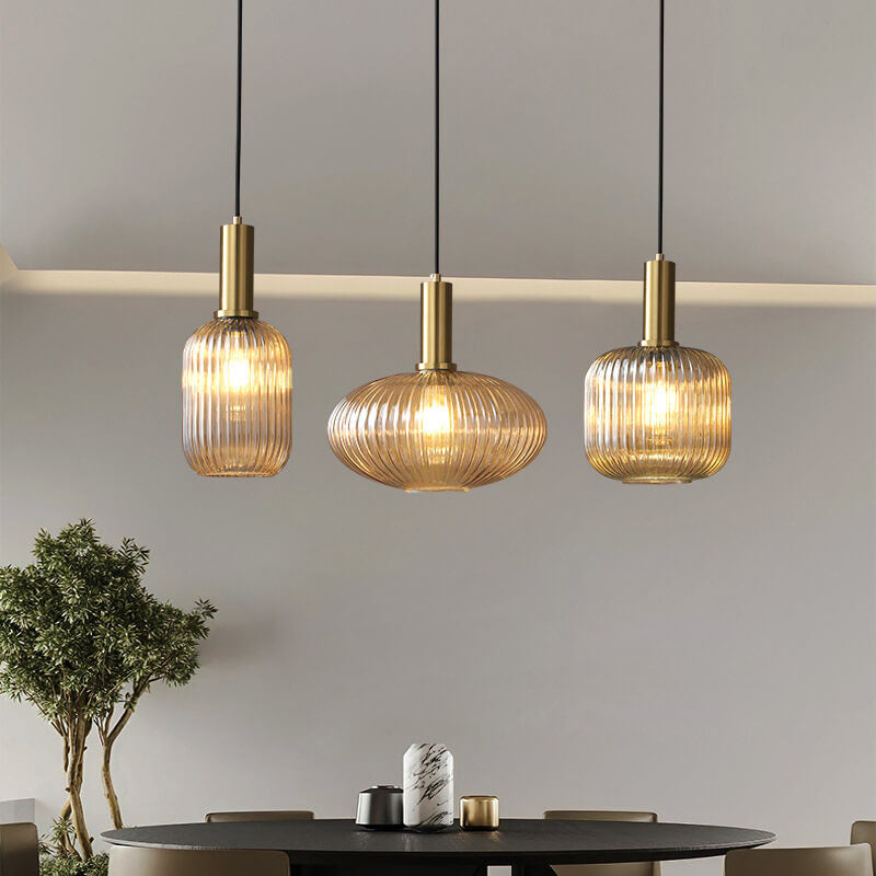 Minimalist Striped Glass Pendant Light – Modern Kitchen Hanging Lights in Amber, Smoke Gray, and Green 5