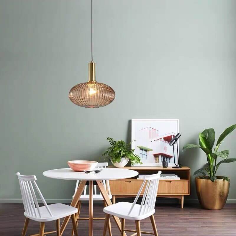 Minimalist Striped Glass Pendant Light – Modern Kitchen Hanging Lights in Amber, Smoke Gray, and Green 7