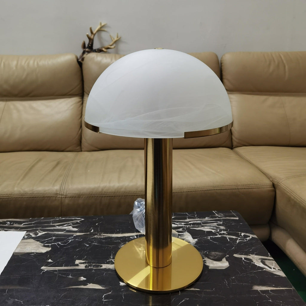 Minimalist Table Lamp Alabaster Stone Bronze Base 0
