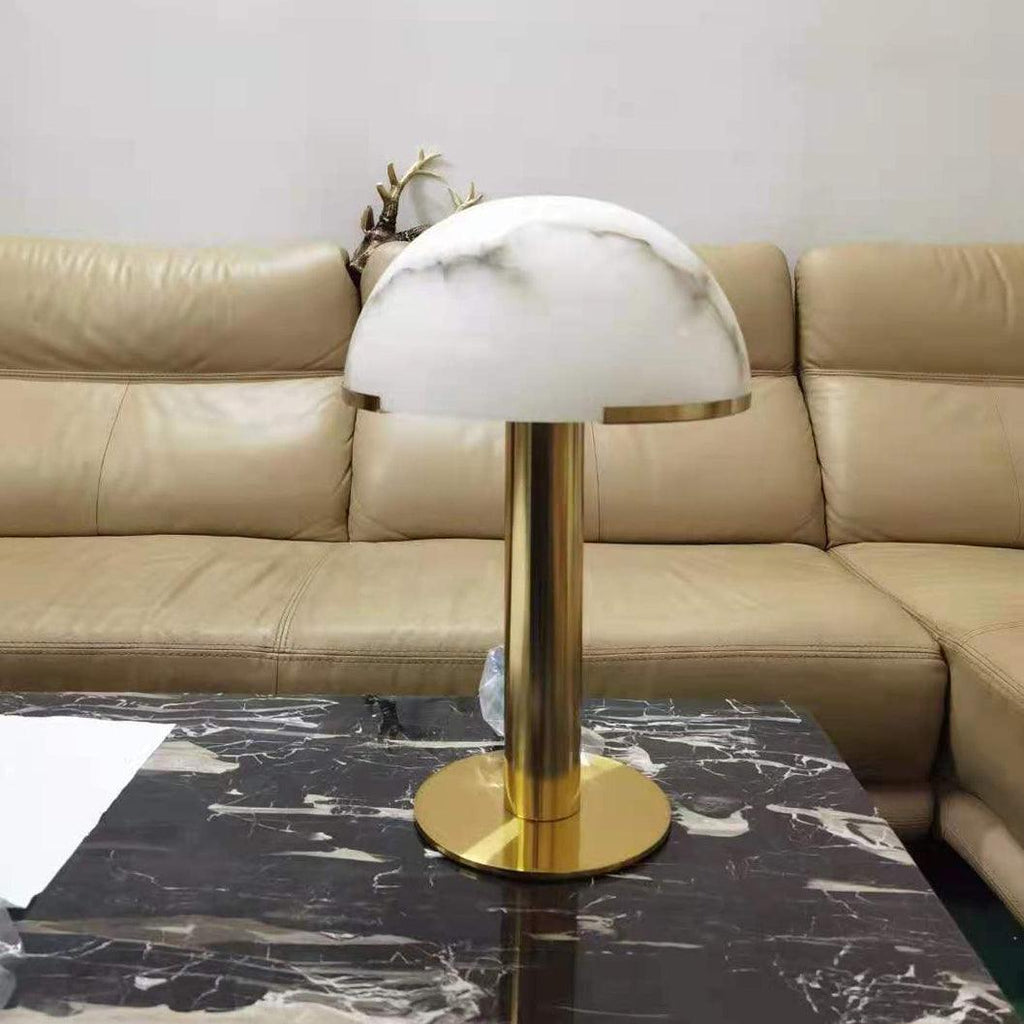 Minimalist Table Lamp Alabaster Stone Bronze Base 11